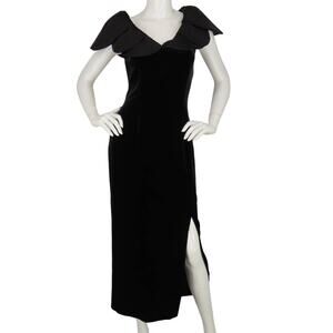 90s Vintage Velvet Slit Evening Prom Gown Dress L